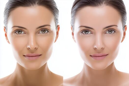 Before and after skin brightening results showing even skin tone, enhanced radiance, and visibly glowing complexion.