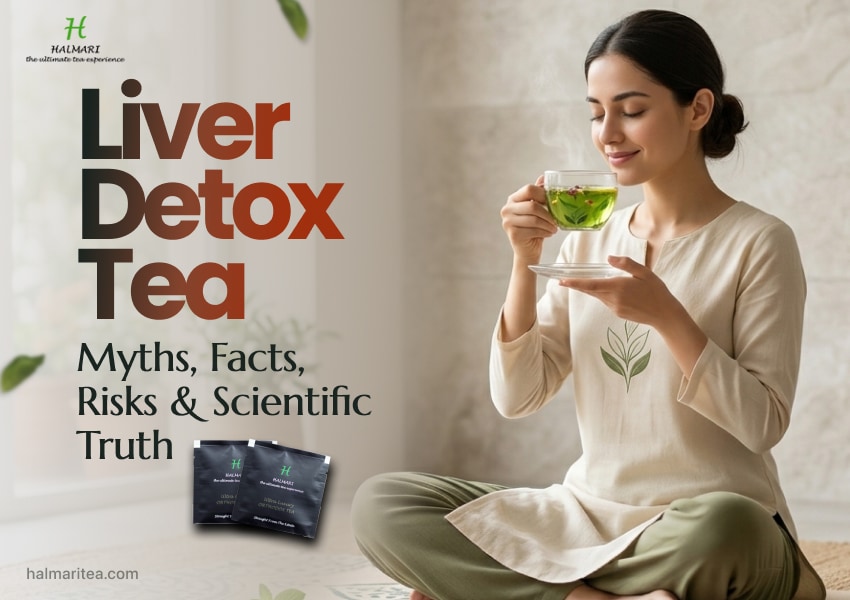 Woman drinking herbal tea highlighting myths, facts, risks, and scientific truth about detox teas